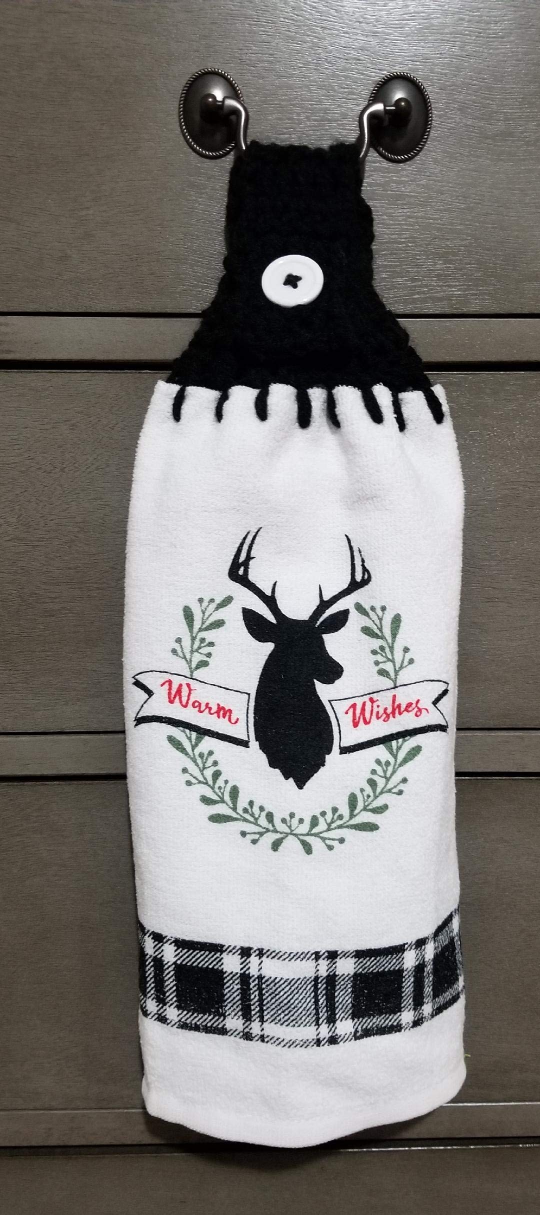 Cozy Crochet Christmas Deer Kitchen Towel - Warm Holiday Wishes Black - Perfect for Holiday Decor & Gift Giving