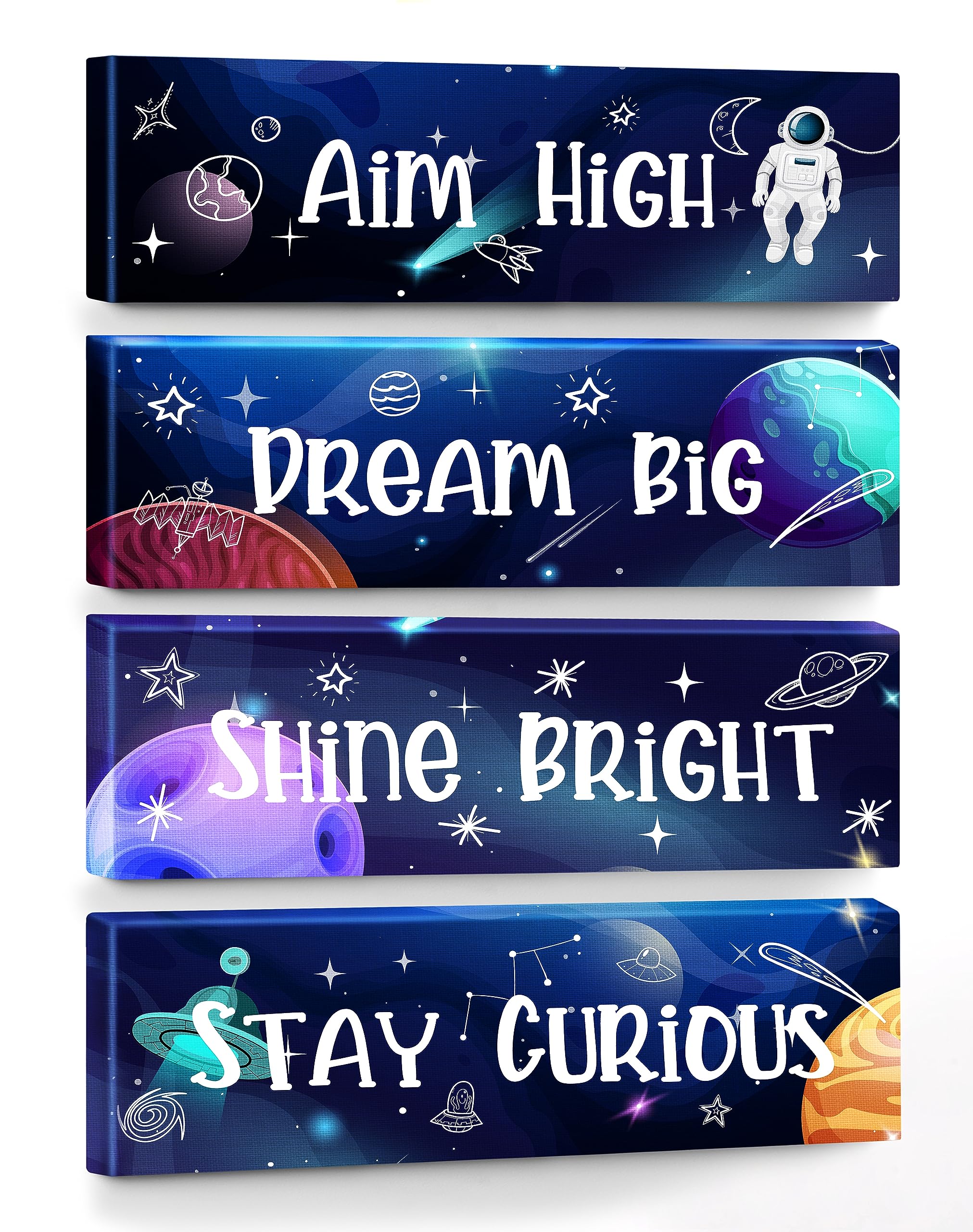 4 PCS Outer Space Wall Decor for Boys - Galaxy Themed Room Decor, Space Nursery Decor for Kids, Boys Bedroom Wall Art - Perfect for Space Themed Bedrooms, Playrooms & Kids' Rooms