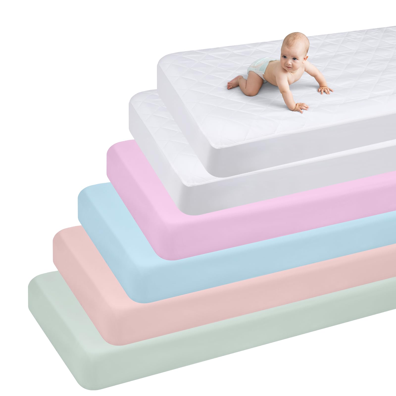 Newwiee 6-Pack Baby Crib Sheets & Waterproof Mattress Protector Set - 28