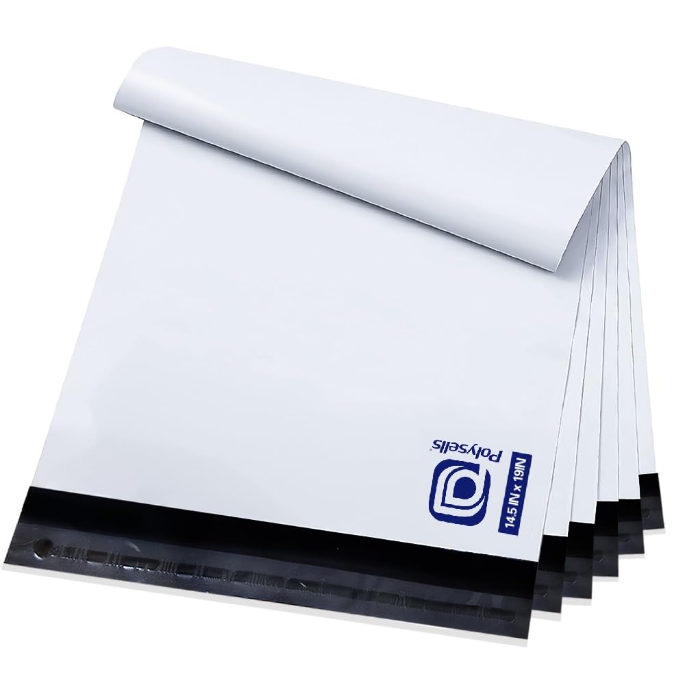POLYSELLS 14.5x19 Inch White Poly Mailers - 1000 Pack Waterproof Tear-Resistant Shipping Envelopes with Strong Adhesive Seal for Clothing, Books & Accessories - Perfect for Ecommerce, Online Sellers & Small Business Shipping