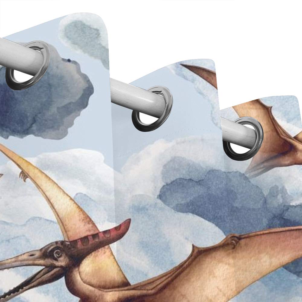 Kuizee Blackout Curtains 84×55 Inch - Sun Blocking Watercolor Pterodactyl Dinosaur Print Grommet Top Window Drapes for Living Room & Bedroom (2 Panels) | Thermal Insulated Noise Reducing for All Seasons | Perfect for Nursery, Home Theater & Light Sleepers