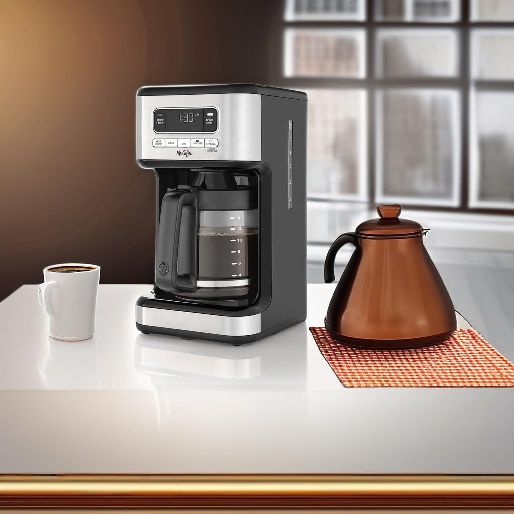 Mr. Coffee 14 Cup Programmable Coffee Maker with Timer, Stainless Steel - Perfect for Home, Office & Entertaining Guests