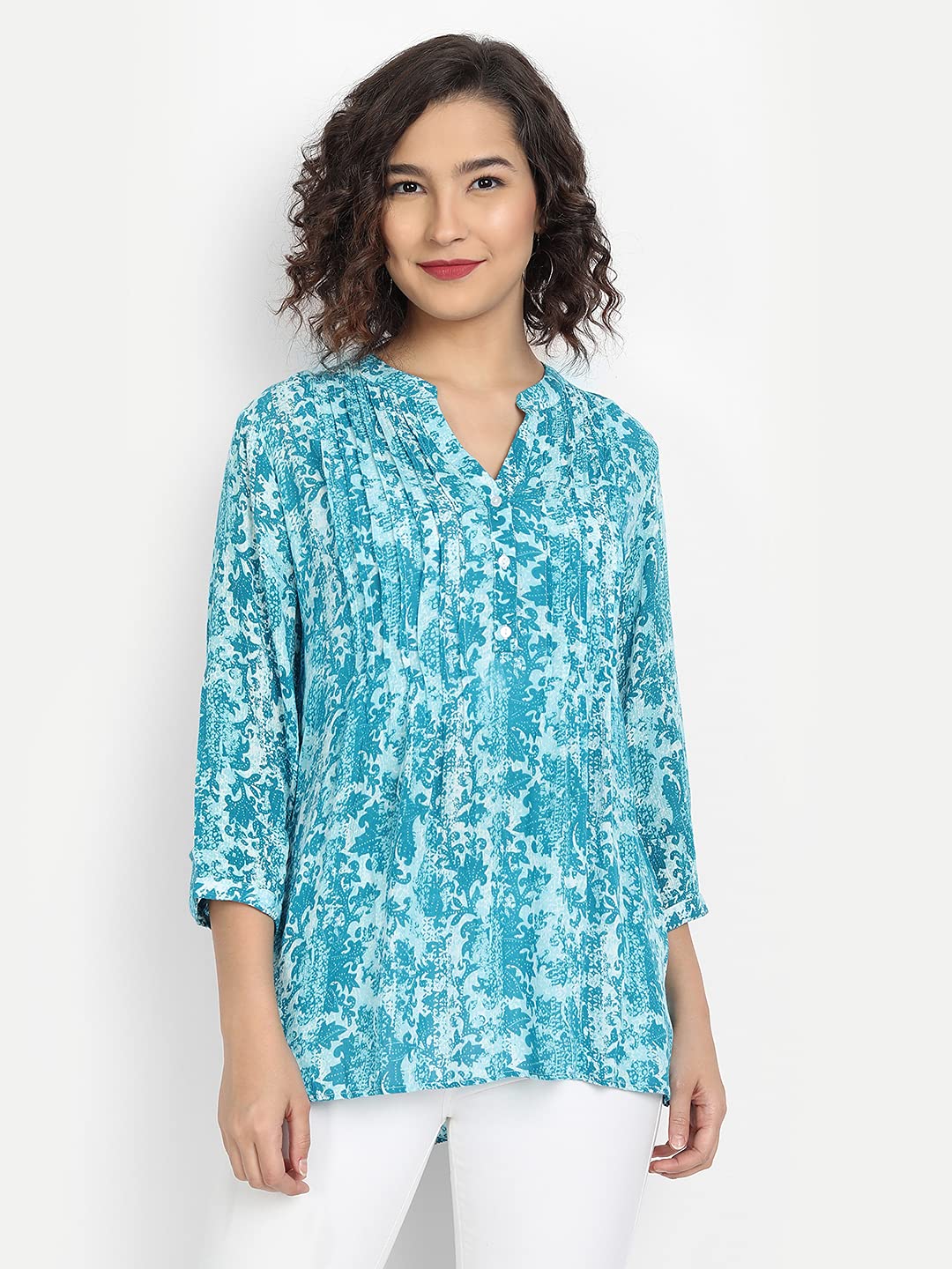 9 Impression Women's Printed Plus Size Longline Tops - Flowy Casual Blouse for Work, Date Night & Summer Outfits