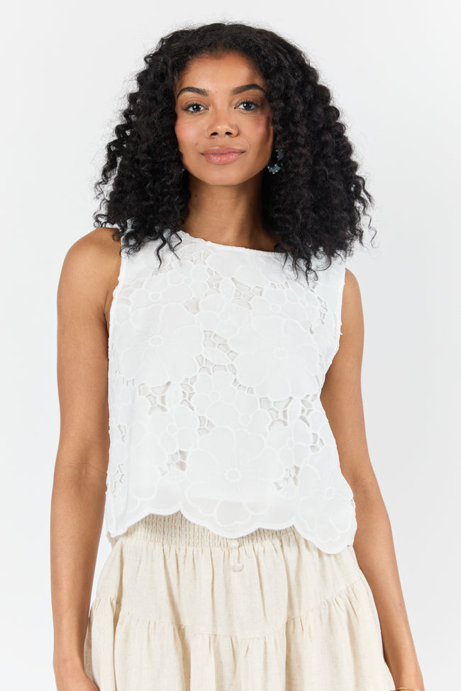 Right Through Me Ivory Eyelet Tank Top - Women's Lace Trim Camisole for Summer, Beach & Casual Outfits