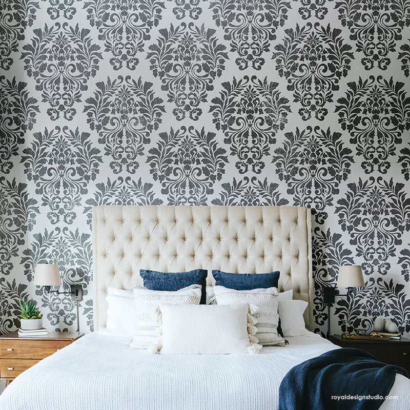 Damask Fabric Wall Stencil - Reusable DIY Painting Template for Home Decor, Bedroom & Living Room Wall Art Projects