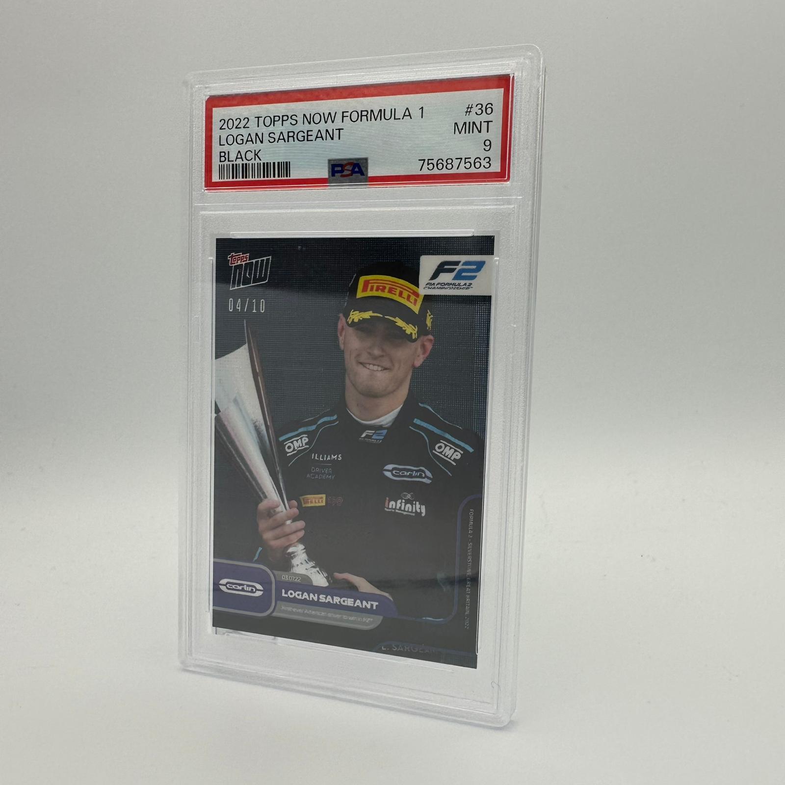 PSA 9 Graded Logan Sargeant Rookie Card #36 Black Parallel - 4/10 Limited Edition - Perfect for F1 Racing Collectors & Autograph Display Cases