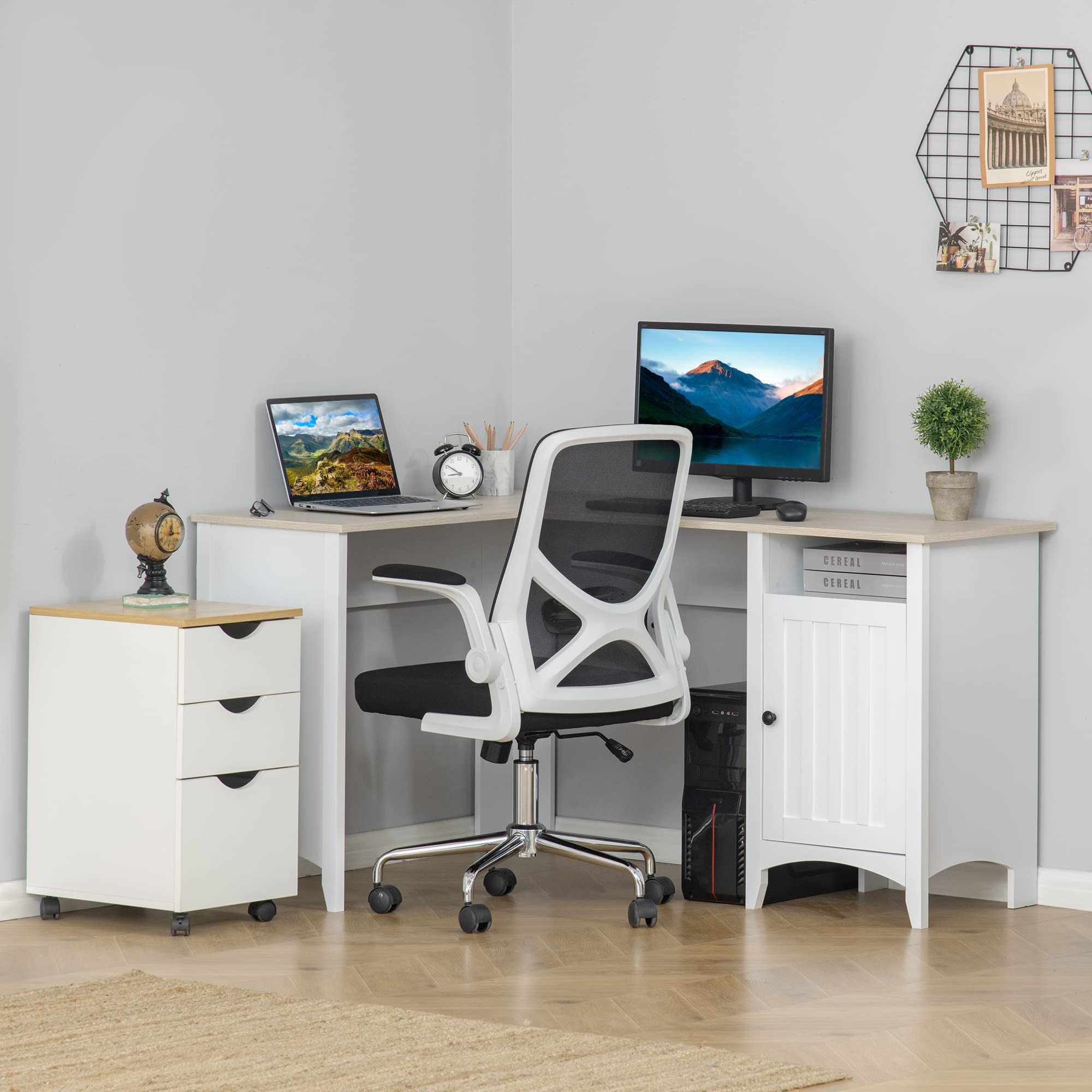 HOMCOM L-Shaped Computer Desk with Storage, White - Home Office & Gaming Setup