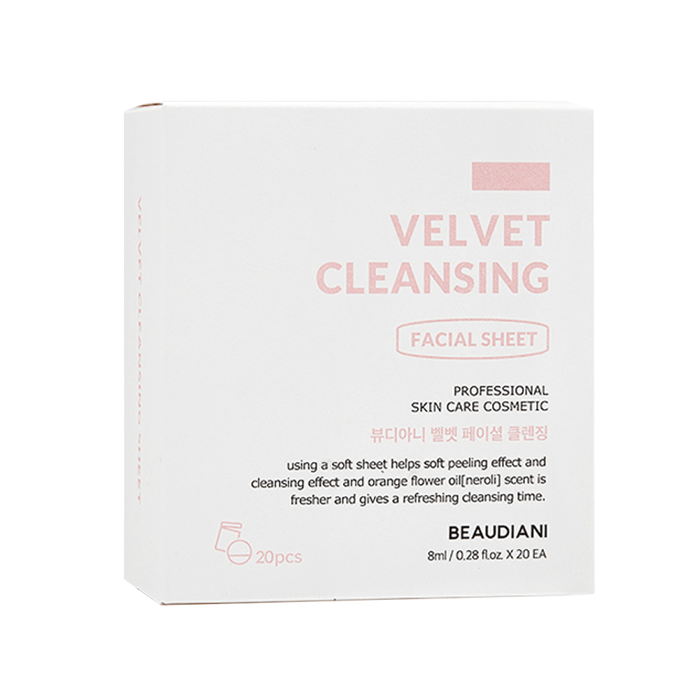 BEAUDIANI Velvet Facial Cleansing Sheet 8ml x 20ea - Gentle Exfoliating & Deep Cleansing for All Skin Types - Perfect for Travel, Gym & Daily Skincare Routine