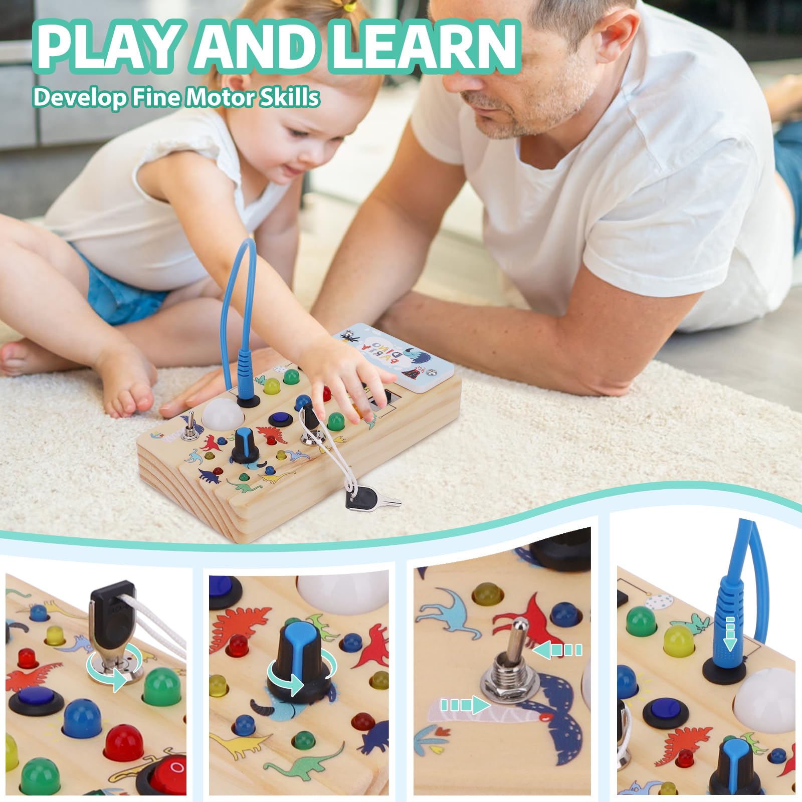 Montessori Busy Board for Toddlers 1-3 Years Old - Wooden Sensory Toy with Preschool Learning Activities - Perfect Christmas & Birthday Gift for Boys & Girls - Develop Fine Motor Skills for Home & Travel Play