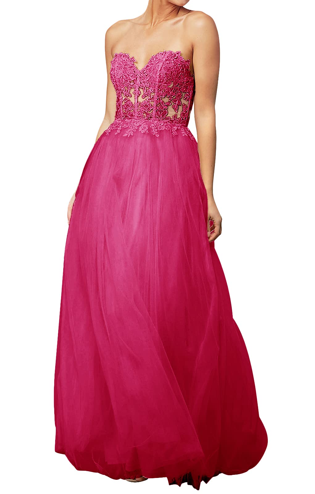 Elegant Long Prom Dresses for Women - Lace & Tulle Formal Evening Gowns, Strapless Ball Gown for Homecoming, Wedding, Party & Special Occasions