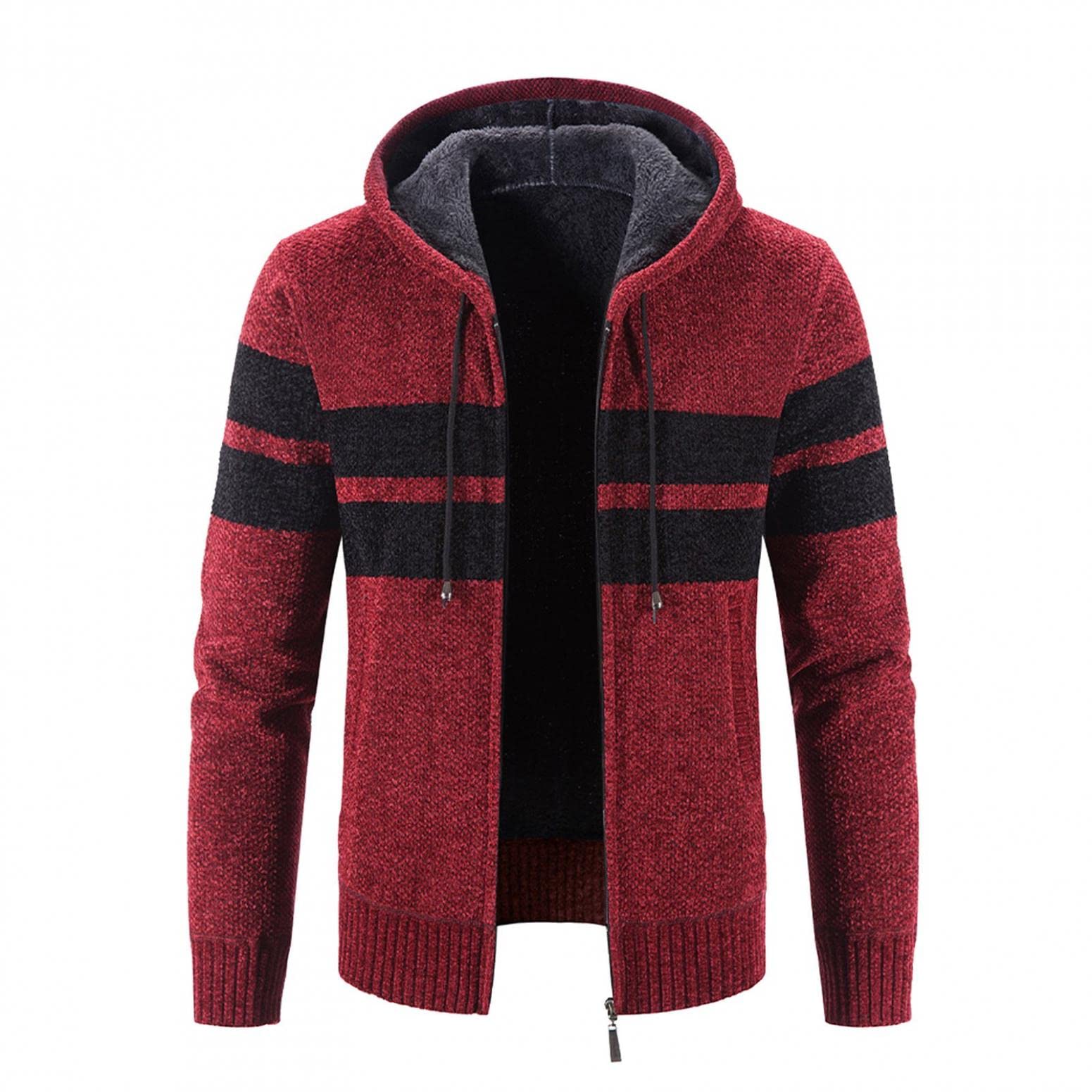 Men's Striped Knit Cardigan Sweater - Full Zip Hooded Jacket for Casual & Athletic Wear | Perfect for Outdoor Activities, Layering & Everyday Comfort