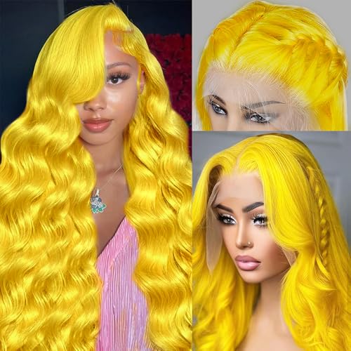 Yellow Lace Front Wig Human Hair
