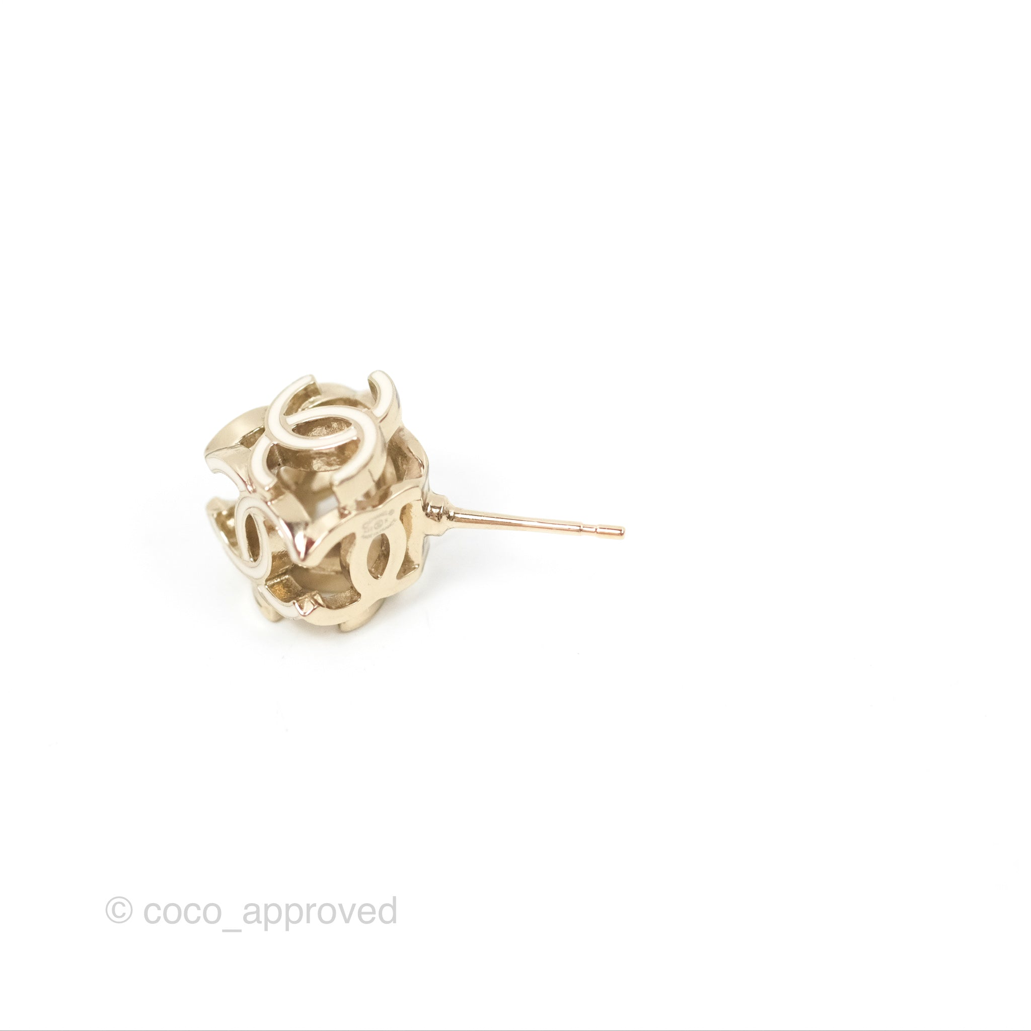 Chanel CC Gold and White Cube Earrings - 22K Gold Tone Fashion Jewelry for Women - Perfect for Parties, Weddings, and Special Occasions