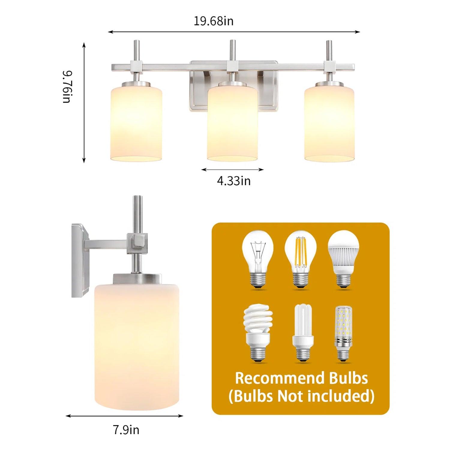 Jasper Gold Modern Frosted Glass 3-Light Bathroom Vanity Light Fixture - Perfect for Bathroom, Powder Room, and Dressing Area Lighting