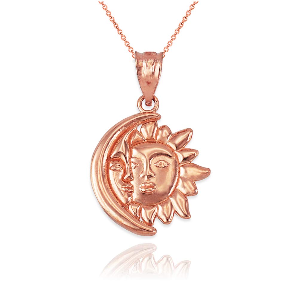 10K Rose Gold Moon and Sun Pendant Necklace for Women - Celestial Jewelry Gift for Birthday, Anniversary & Valentine's Day - Perfect for Everyday Wear & Special Occasions