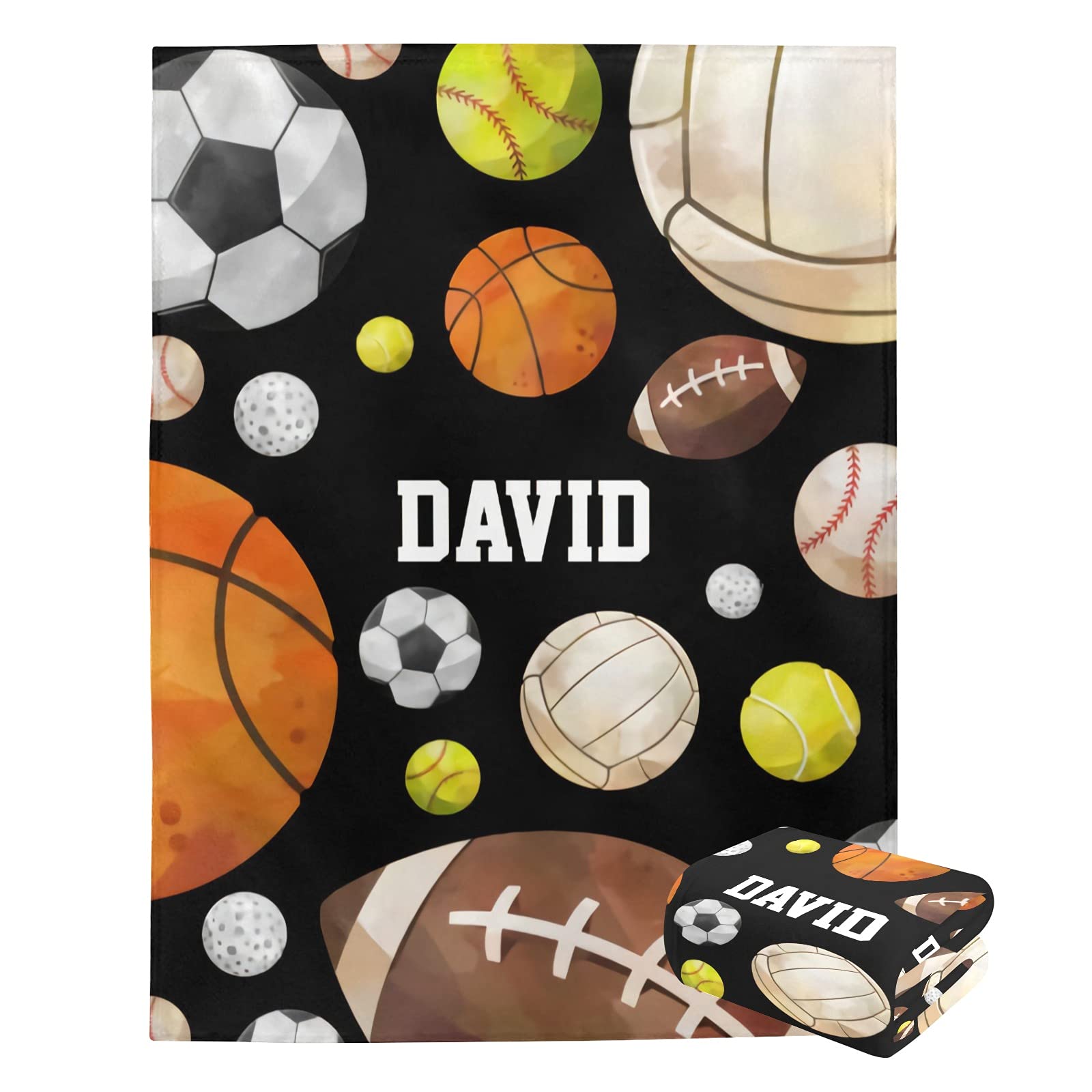 Personalized Baby Blanket with Name - Custom Sports Theme Blankets for Boys & Girls | Super Soft Newborn Blanket Gift for Basketball Baseball Rugby Soccer Fans | Nursery Decor & Neutral Baby Shower Present