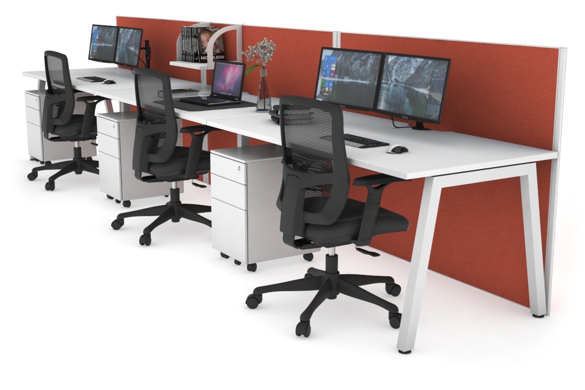 Horizon Quadro 3-Person Office Workstation - 1400L x 800W with Cable Management | Modern Office Desk for Collaborative Workspaces, Home Offices & Coworking Spaces