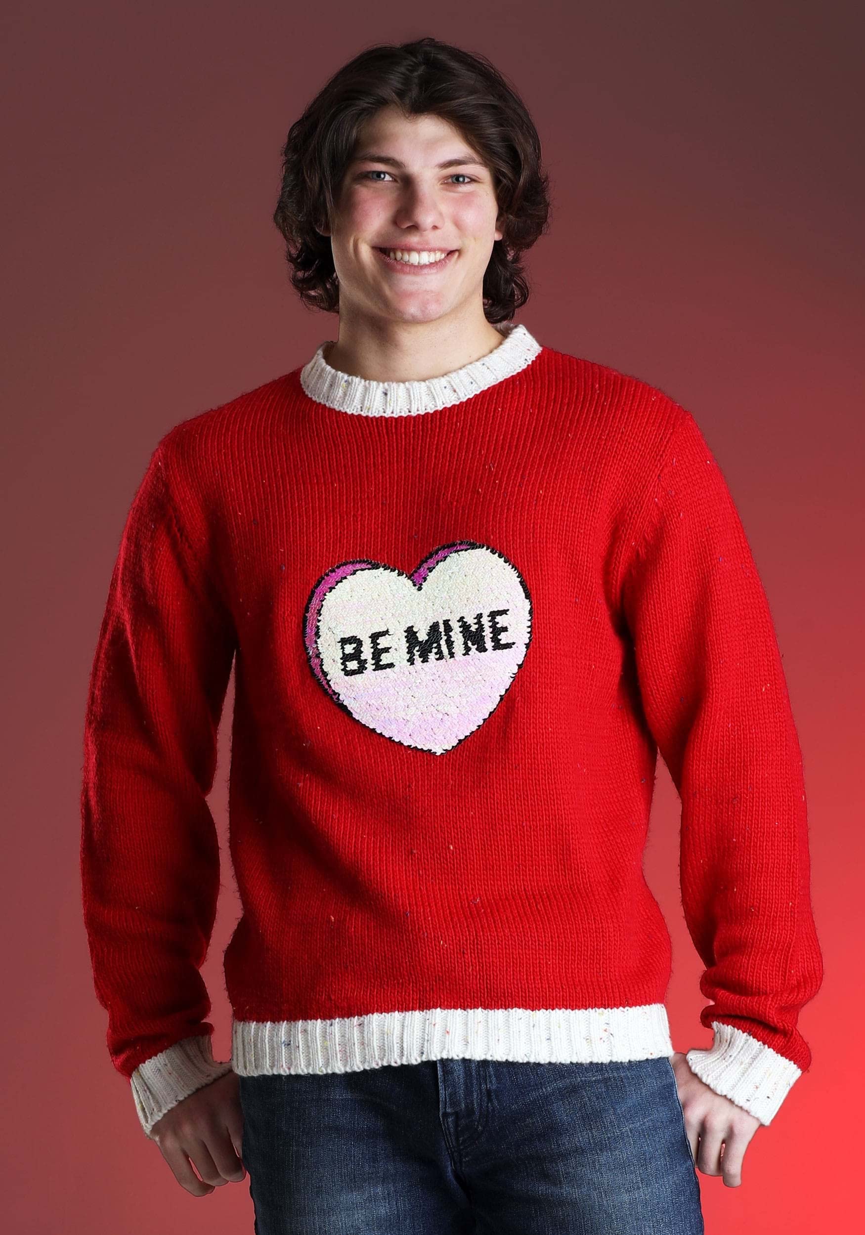 Valentine's Day Ugly Sweaters for Adults - Funny XOXO Be Mine Heart Crewneck Sweatshirts | Perfect for Couples, Parties & Romantic Gifts