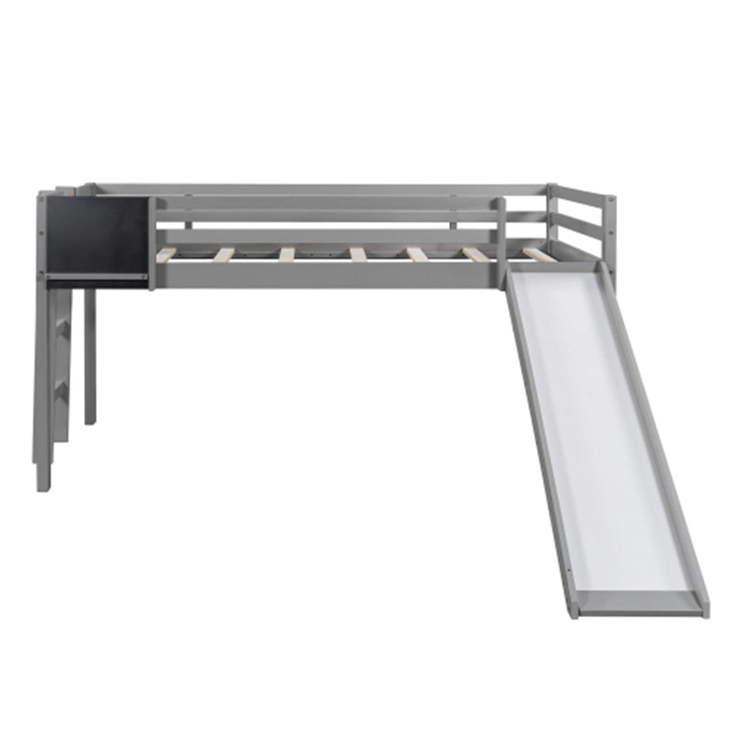 Twin Loft Bed with Slide & Ladder - Low Loft Bed with Under Bed Storage Space - Easy to Assemble Gray Kids Bed - Perfect for Small Bedrooms, Dorm Rooms & Play Areas