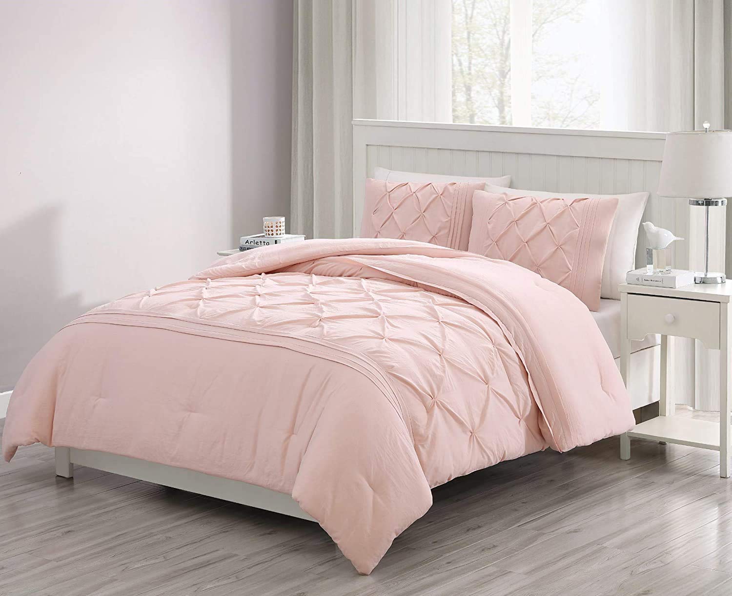 Claire 2-Piece Pinch Pleat Soft Washed Microfiber Comforter Set - Twin Size, Blush Pink - Ultra Soft Bedding for Cozy Bedroom Decor & Guest Room Essentials
