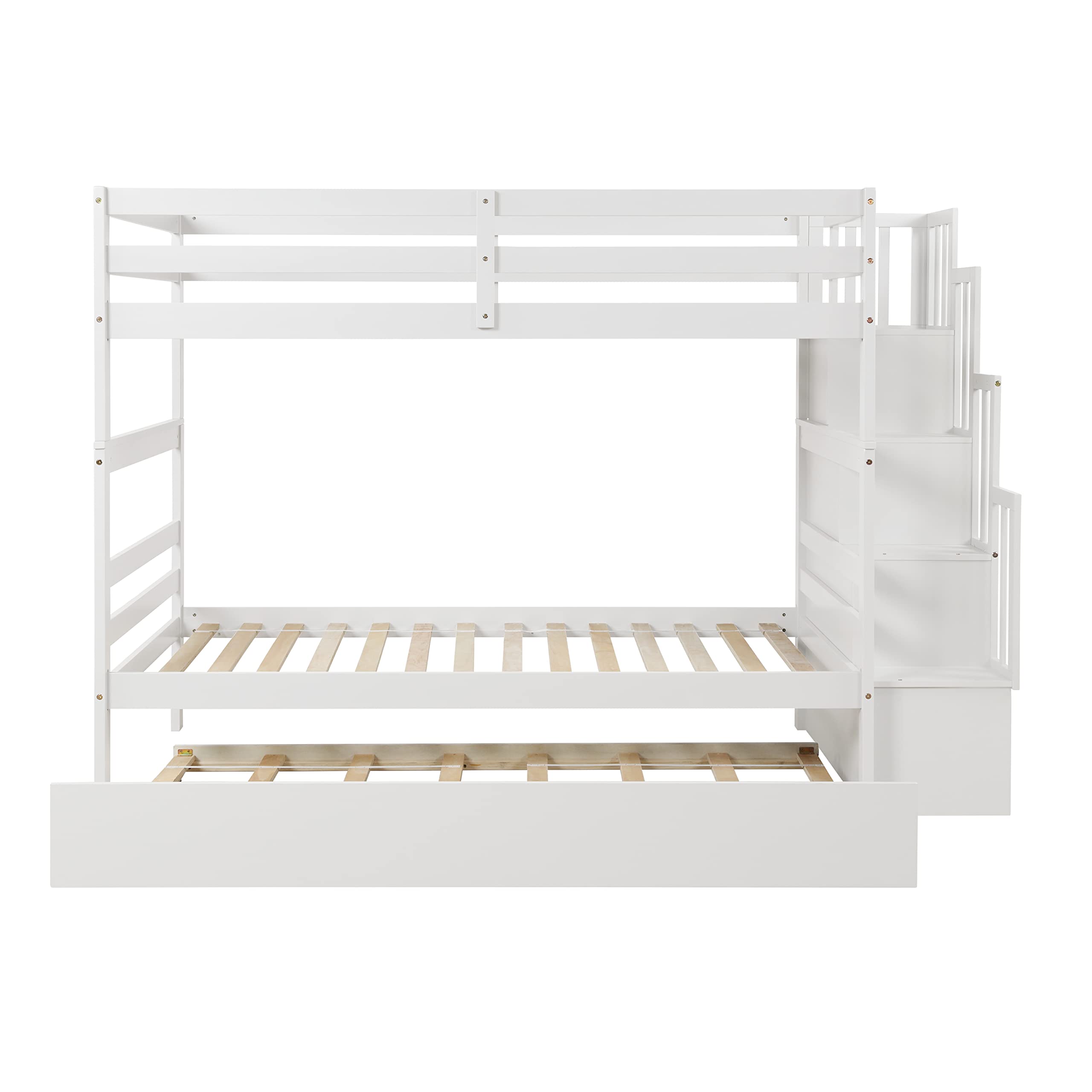 Harper & Bright Designs Twin Over Twin Solid Wood Bunk Bed with Staircase, Trundle & Storage Shelf - No Box Spring Needed - Perfect for Kids, Teens & Adults (White) - Ideal for Small Bedrooms, Guest Rooms & Vacation Homes