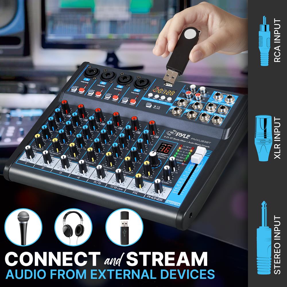 Professional 8-Channel Bluetooth DJ Sound Mixer for Live Performances & Studio Recording – Perfect for DJs, Musicians & Audio Engineers
