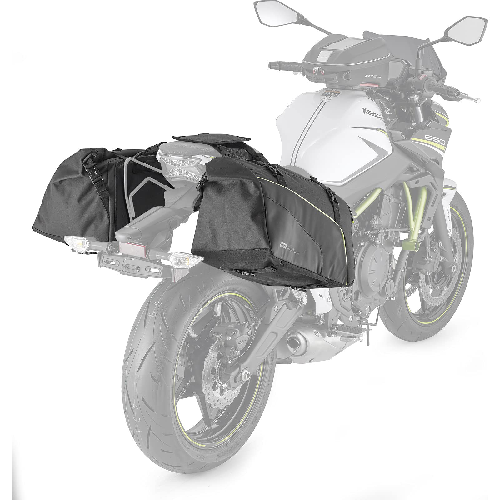 GIVI 25L Waterproof Motorcycle Side Bags - Pair, 600D Polyester/PU, Reflective & Fireproof, Matt Black with Roller Closure | Perfect for Touring, Commuting & Adventure Riding