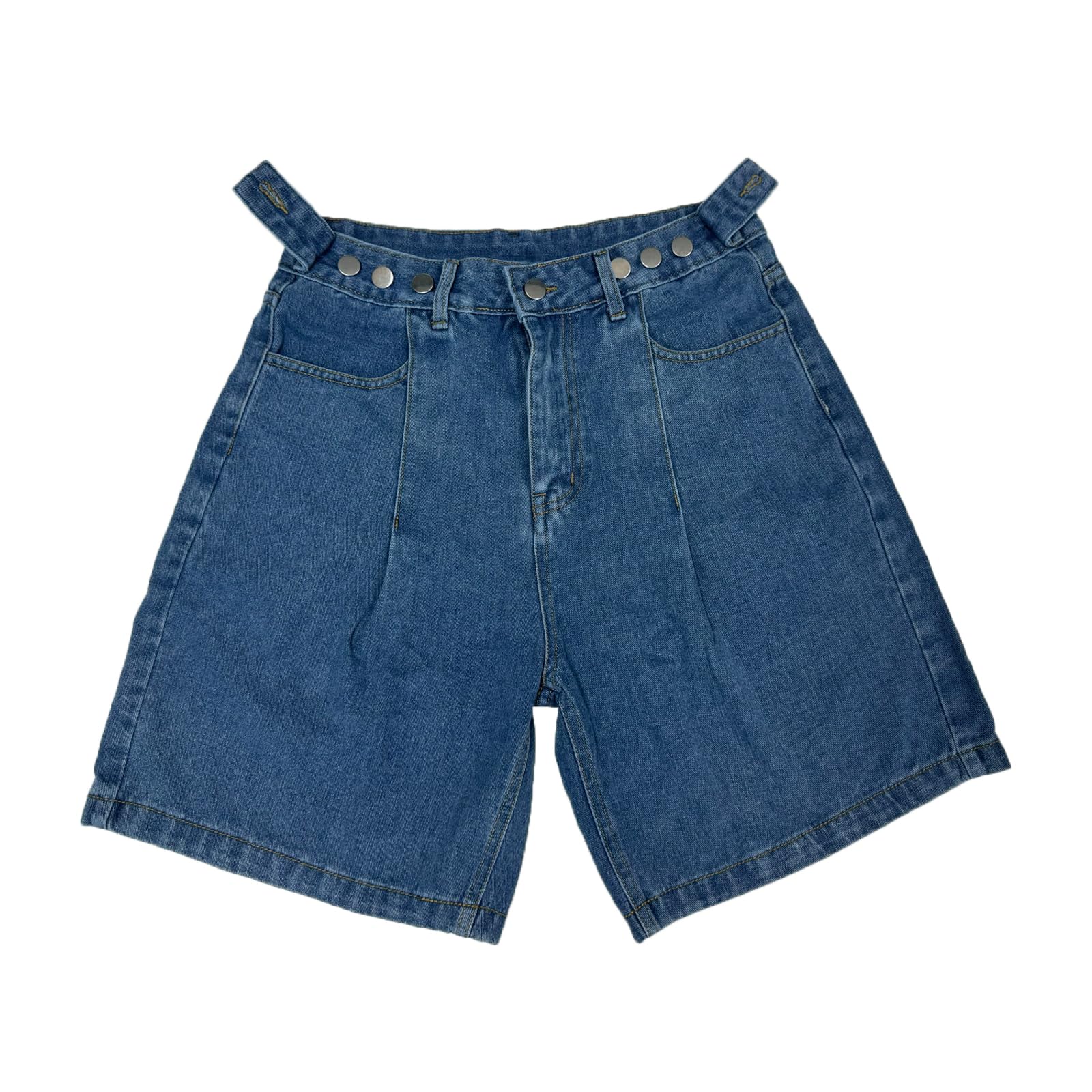 Women's High Waisted Knee Length Denim Shorts with Adjustable Button Waist - Bermuda Long Jean Shorts for Teen Girls | Perfect for Summer, Beach, Casual Wear & Street Style