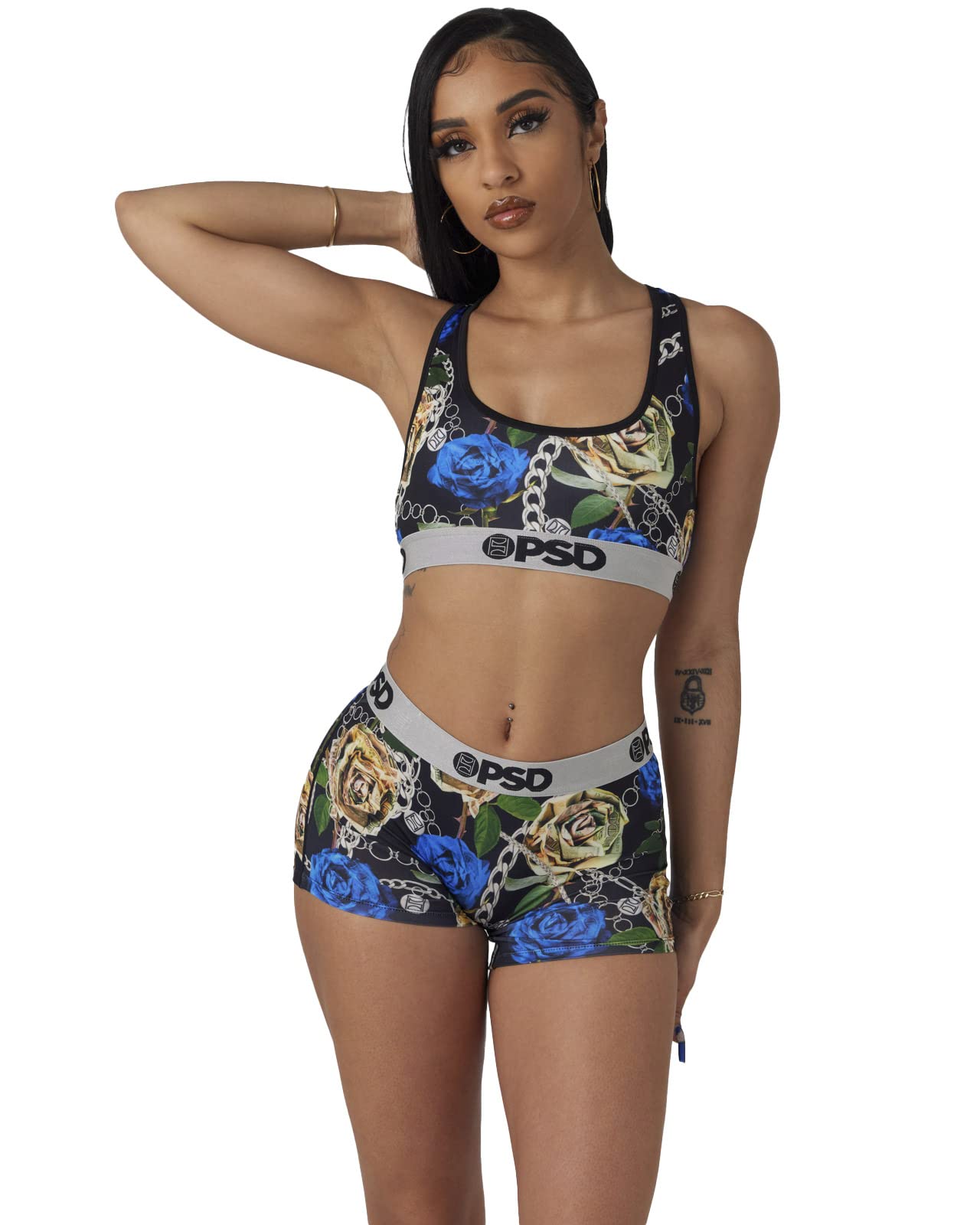 PSD Women's Floral Print Sports Bra - Breathable Racerback Workout Top with Microfiber Fabric for Yoga, Running & Gym | Comfortable Athletic Support for Active Lifestyles