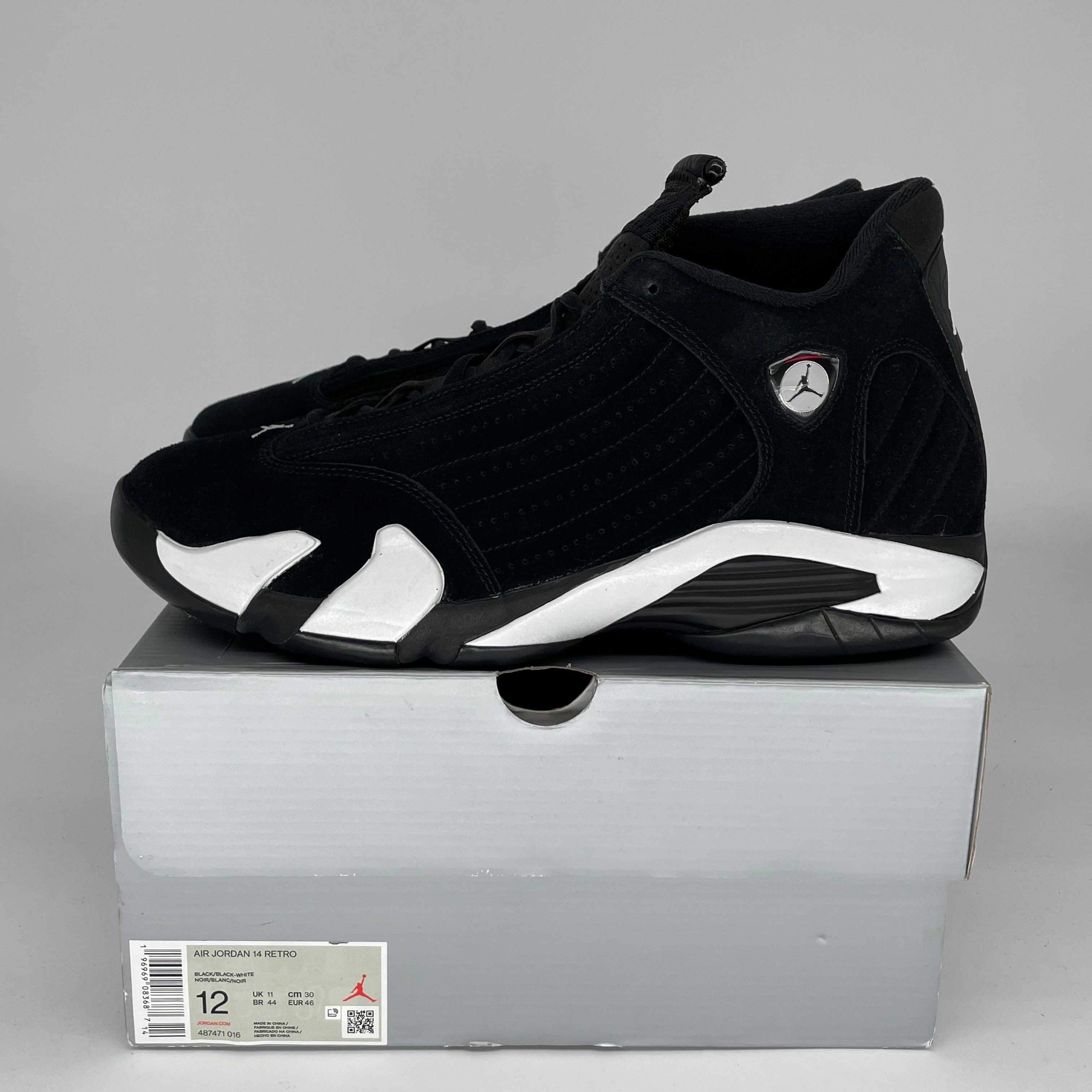 Original Air Jordan 14 Retro Basketball Shoes - Men's Size 12 (487471-160) Black/White - Perfect for Streetwear & Court Performance