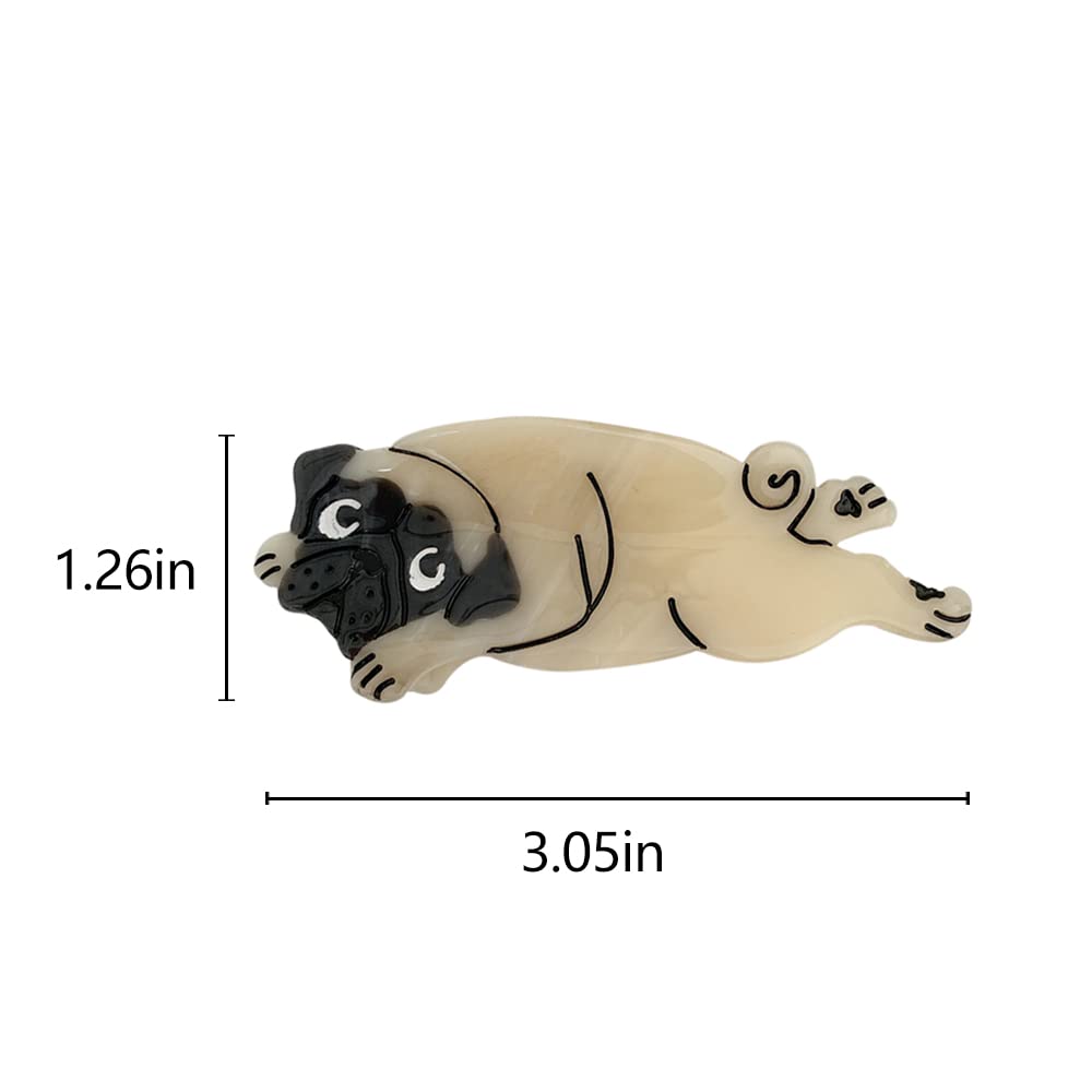 Cute Pug Dog Hair Clips for Women & Girls - Small Acetate Claw Hair Barrettes for Fine Hair - Perfect for School, Work, and Everyday Styling