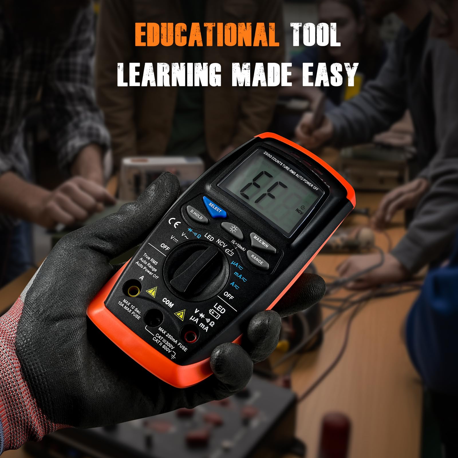 Professional Digital Multimeter 2000 Counts - AC/DC Voltage Tester, Measures Volts, Amps, Ohms, Continuity - Perfect for Electrical Testing, DIY Projects & Automotive Repairs