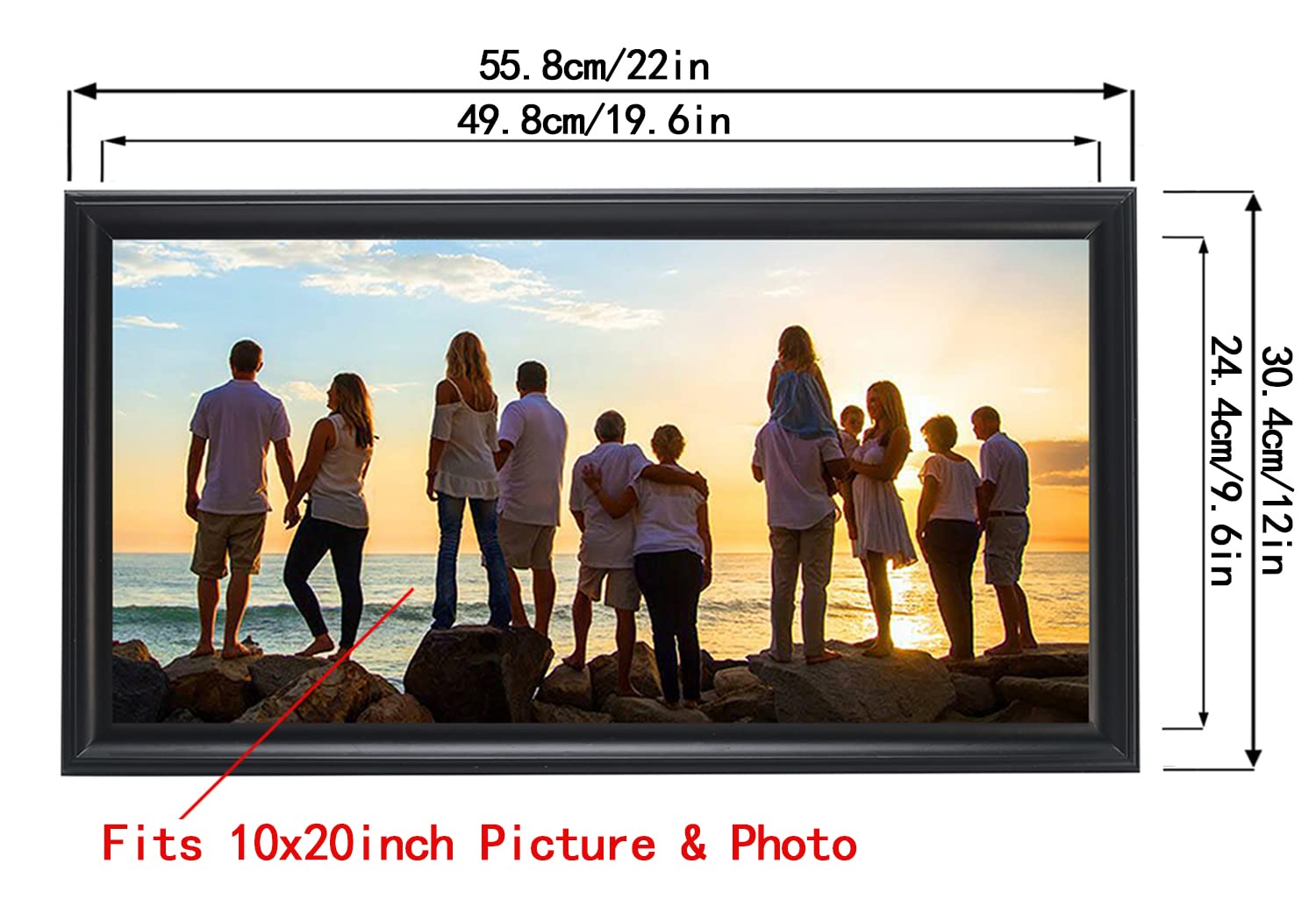 10x20 Panoramic Picture Frame - Solid Pine Wood Poster Frame for Wall Art - Black Home Decor for Living Room, Bedroom & Office (YK008)