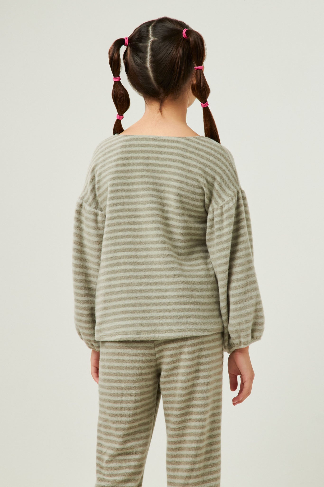 Brushed Stripe Puff Sleeve Knit Top Women's Casual Blouse - Perfect for Office Wear, Date Night & Fall Layering
