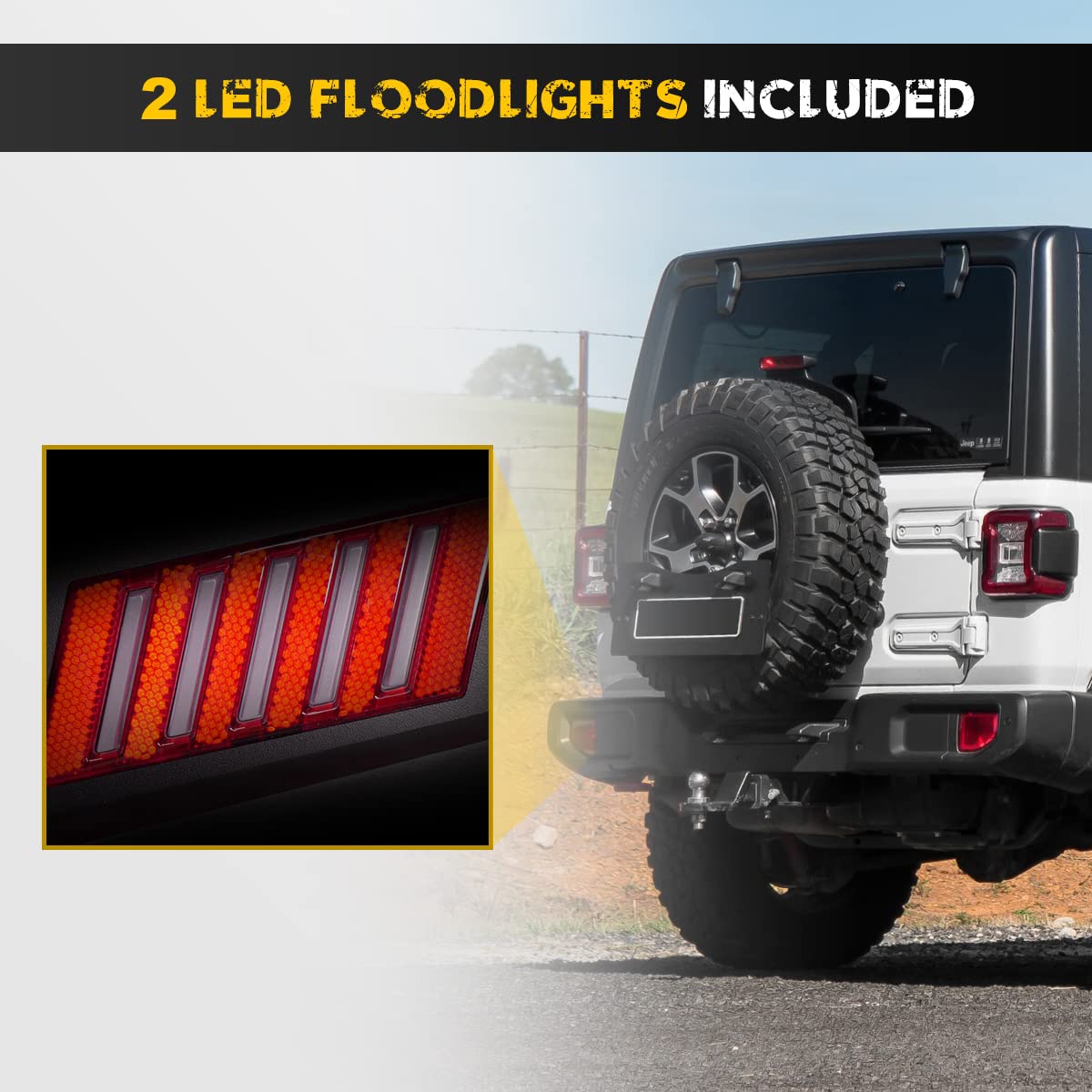 HAWKLEY Offroad Rock Crawler Full Width Rear Bumper with 2X LED Lights for Jeep Wrangler JL & JLU Unlimited (2018-2023) - Fits 2/4 Door Rubicon Sahara Sport Models - Heavy Duty Protection for Off-Roading & Trail Adventures