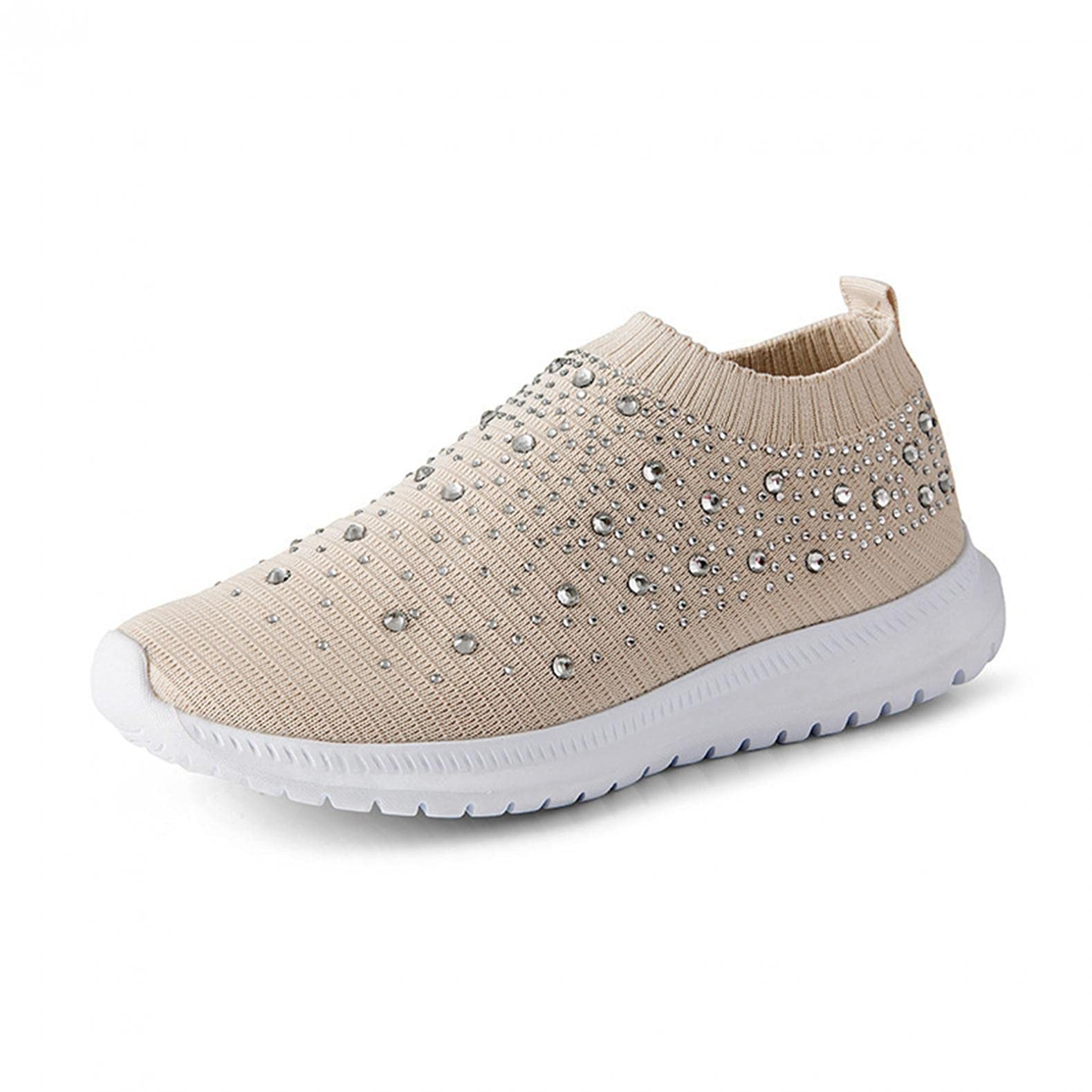 AIHOU Women's Rhinestone Mesh Slip-On Sneakers - Crystal Embellished Sport Shoes for Casual Wear, Walking & Gym Workouts