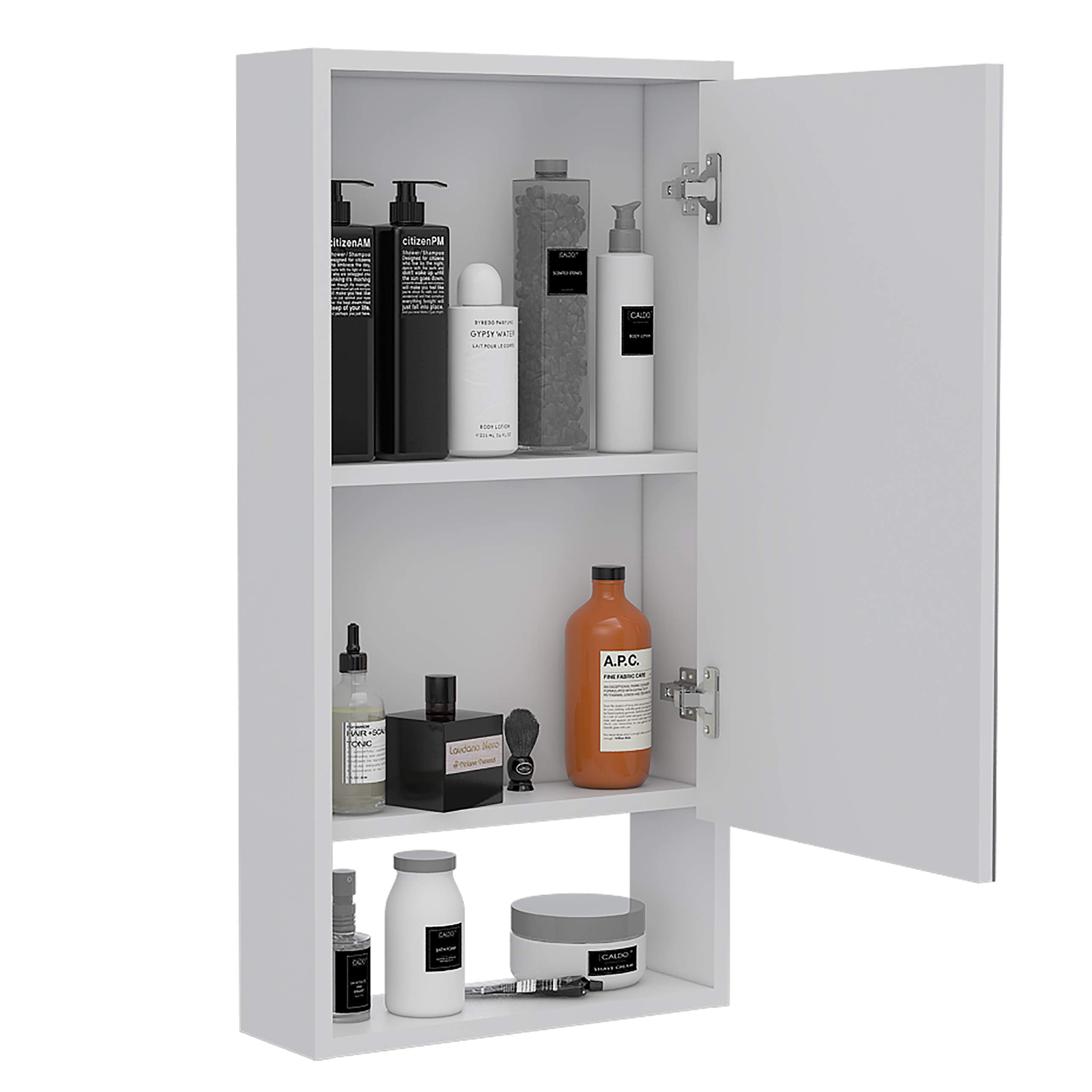 White Modern Medicine Cabinet with Open Shelf & Mirrored Door - 2 Interior Shelves for Bathroom Storage - Perfect for Small Bathrooms, Vanities & Apartment Living