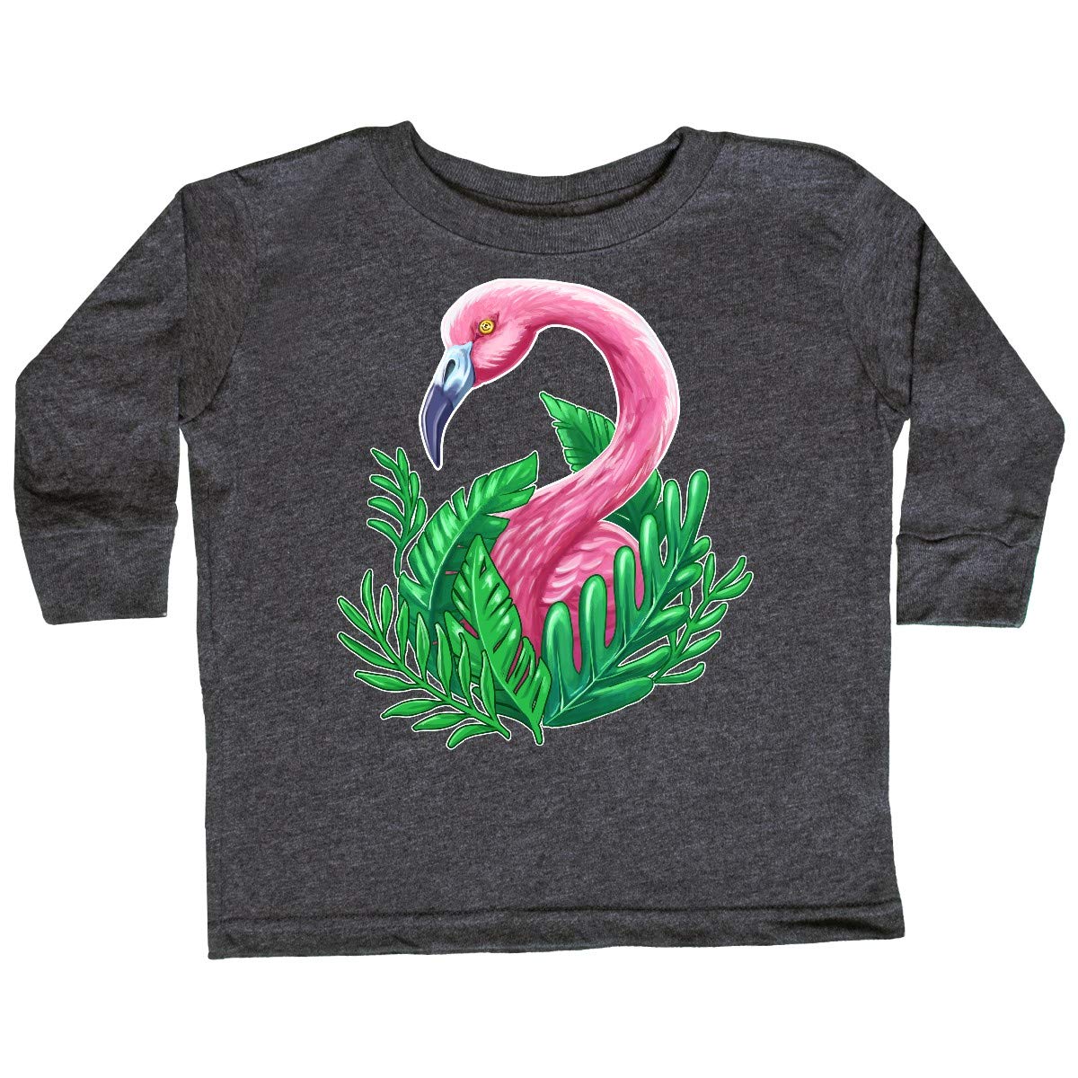 Inktastic Flamingo & Tropical Plants Toddler Long Sleeve T-Shirt - Cute Girls' Cotton Top for Playdates, Daycare & Family Outings