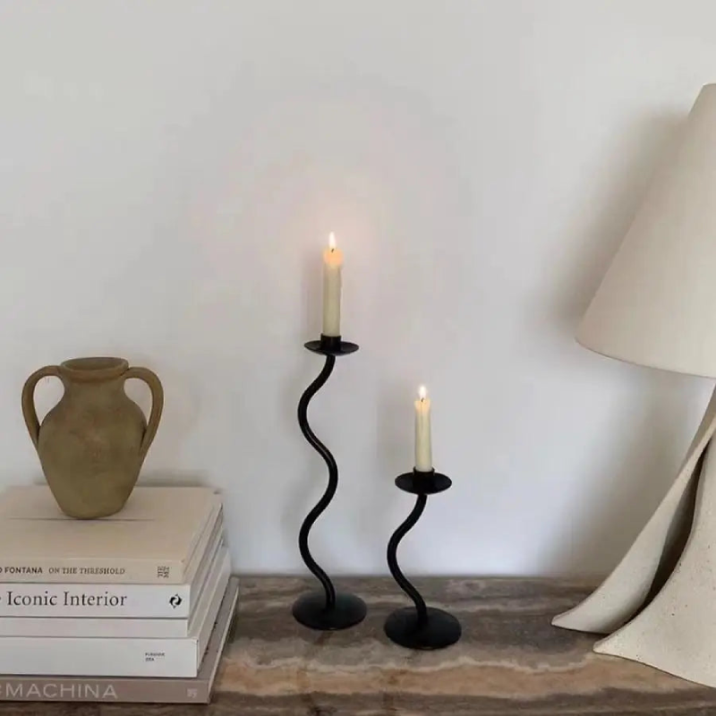 Deco Wave Iron Candle Holder - Elegant Rustic Home Decor for Tabletop, Wedding Centerpiece, Fireplace Mantel & Outdoor Patio Lighting