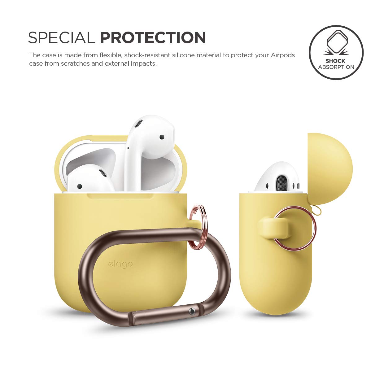 Premium Silicone Case with Keychain for Apple AirPods 1 & 2 - Wireless Charging Compatible, LED Visible, Shockproof Protection (Yellow) - Perfect for Gym, Travel & Daily Use