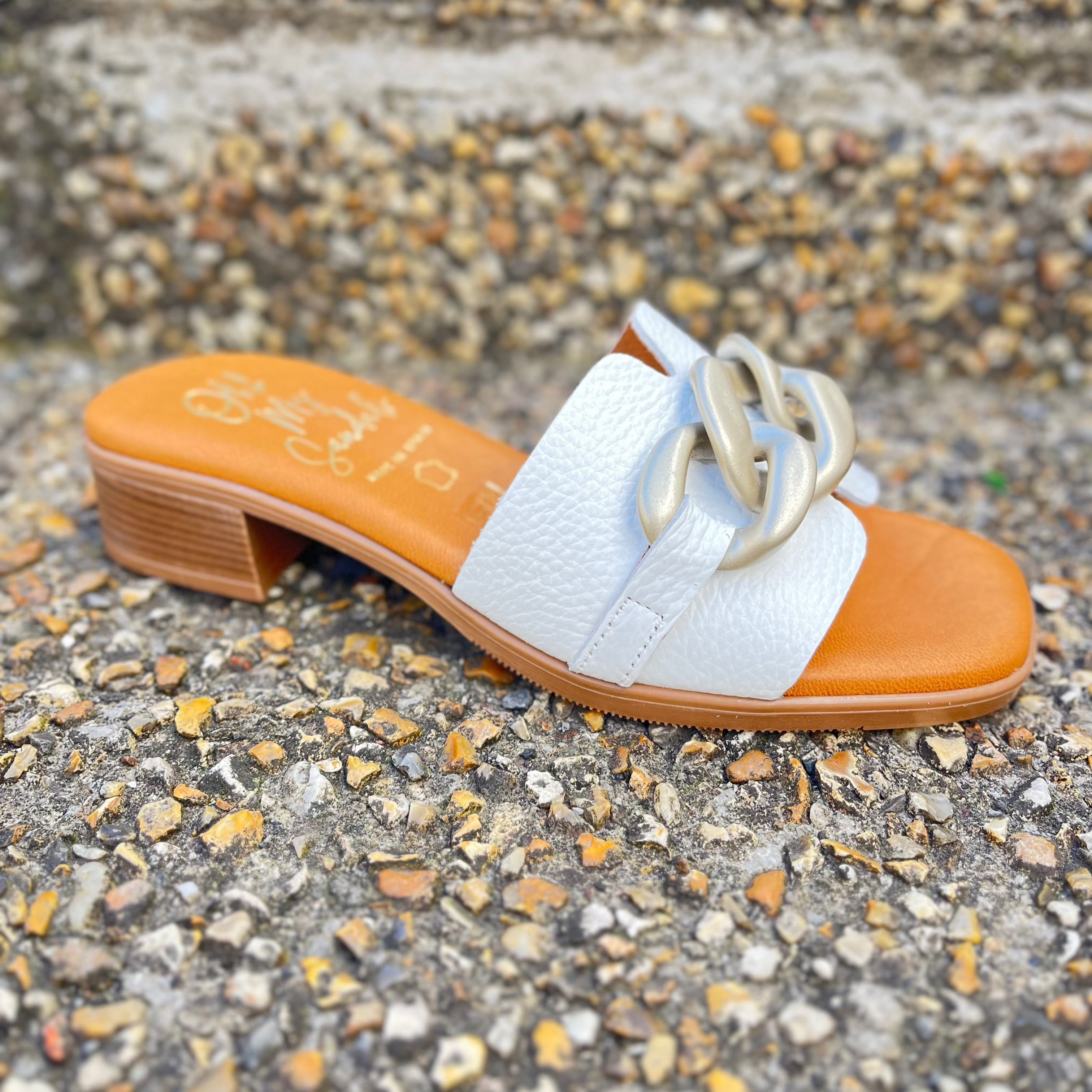 OH MY SANDALS Women's White Leather Mule Sandals with Chunky Buckle - Comfortable Slip-On Shoes for Summer, Beach, and Casual Outings