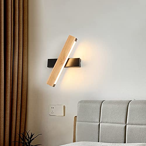 LITFAD Matte Black Rectangle Wall Light - Adjustable LED Wall Sconce with Rotatable Nordic Wooden Head, Warm White Lighting for Bedroom, Living Room, Hotel Decor | Modern Linear Wall Lamp for Ambient & Task Lighting