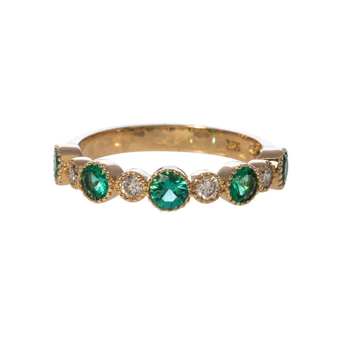14K Yellow Gold Emerald & Diamond Milgrain Halfway Wedding Band Ring - Perfect for Engagement, Anniversary & Bridal Jewelry Gifts