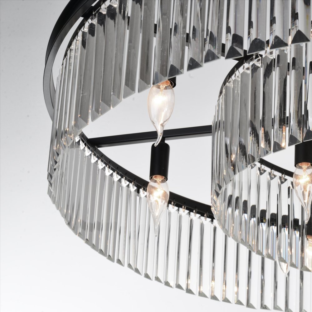 Modern Crystal Chandelier - 8-Light Raindrop Pendant Ceiling Light Fixture with Black Frame Base (27.56