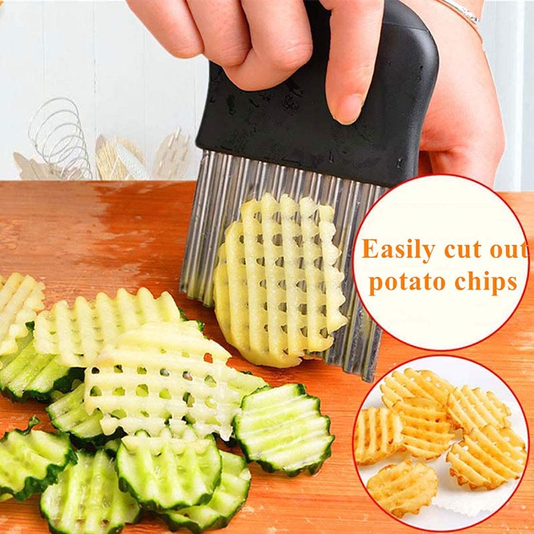 Stainless Steel Crinkle Cutter - Potato Chipper, French Fry & Vegetable Slicer for Perfect Chips, Fries & Fruit | Ideal for Home Cooking, Meal Prep & Party Snacks by IrshPick