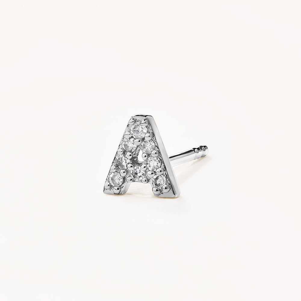Diamond Letter A Silver Stud Earrings for Women - Minimalist Initial Jewelry for Everyday Wear & Gifts