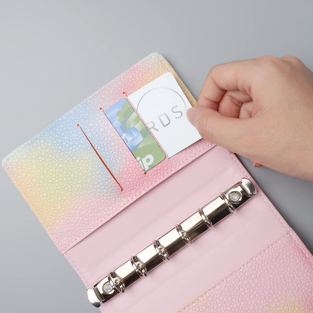 Premium PU Leather A7 Binder - Pink 6-Ring Refillable Notebook Cover with Metal Snap Closure | Budget Planner, Loose-Leaf Organizer for School, Office & Personal Planning