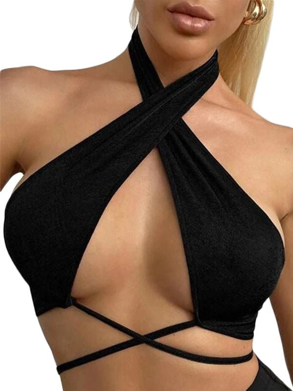 ZASUWA Women's Sexy Cross Front Lace-Up Sports Bra - High Support Workout Top for Yoga, Running & Gym