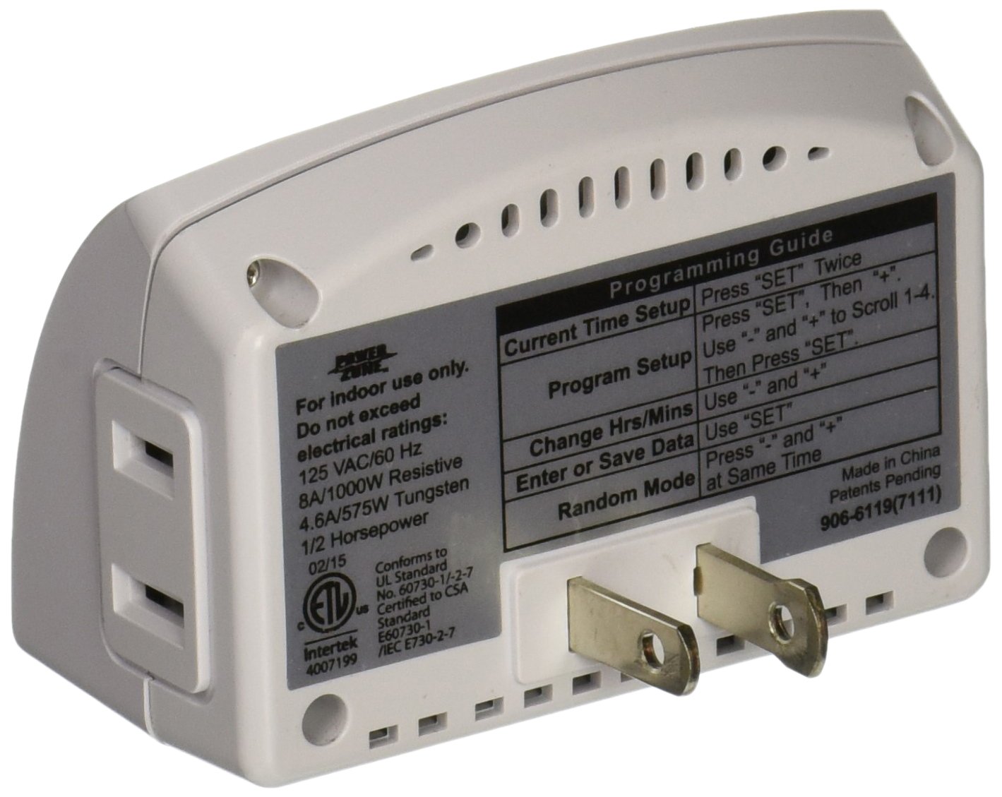 Powerzone Indoor Timer 7-Day Programmable Outlet with 4 On/Off Settings - Perfect for Lights, Appliances & Holiday Decorations