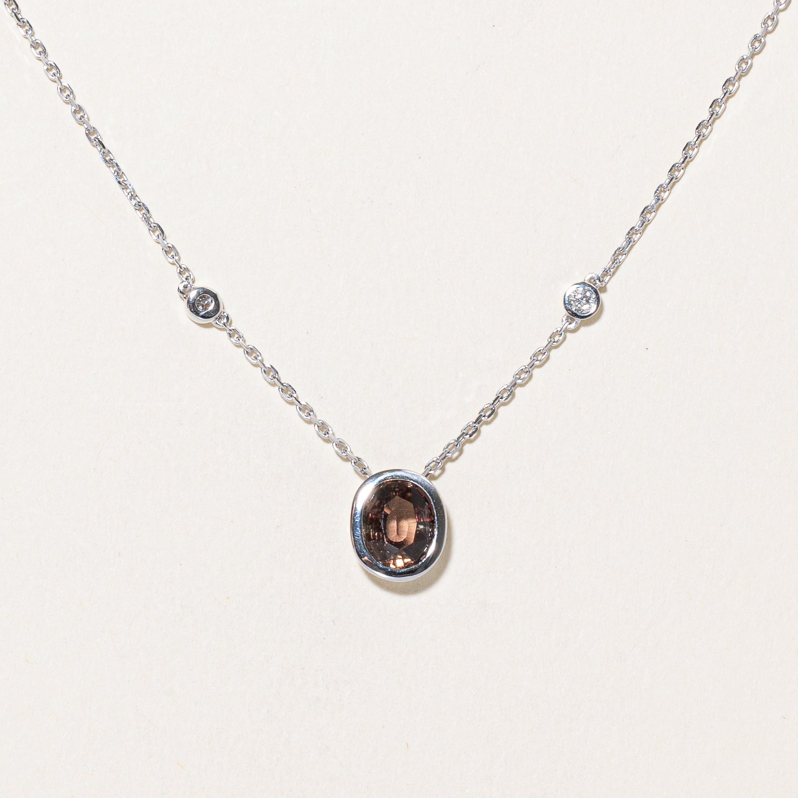 1.42ct GIA Certified Pinkish Brown Sapphire & Diamond Necklace | 0.06ctw Diamond Accents | 16